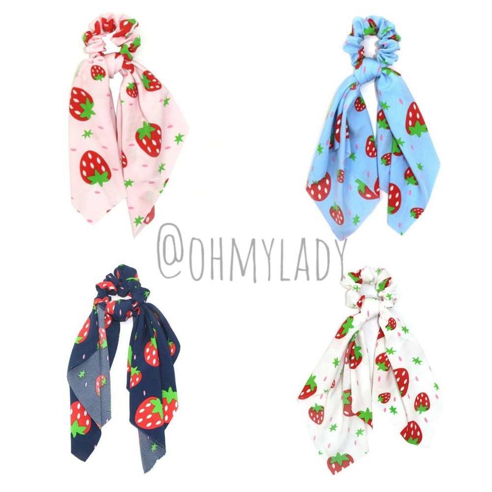 🍓Strawberry Scrunchie Bow Scarf Hairband🍓
